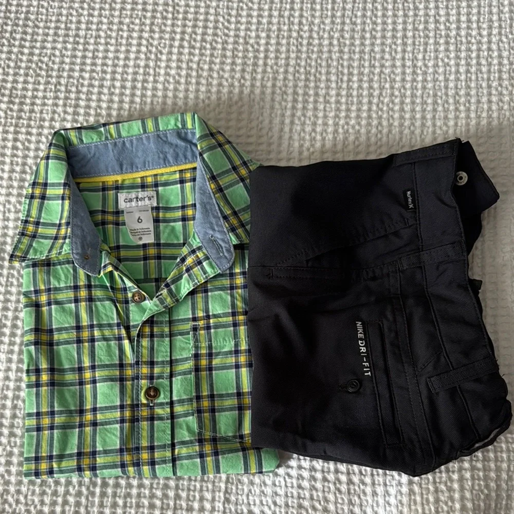 Green Plaid Shirt and Black Shorts Set - Picture 9 of 10